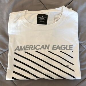 American Eagle Outfitters White and Black Striped Tee
